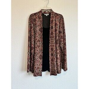 JM Collections Women's Red Black Geometric Blouse Shell Cardigan Combo Small